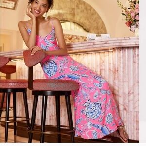 NWT 100% silk Lilly Pulitzer Vibrant Pink and Blue Maxi Dress